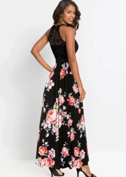 Sommer-Maxikleid mit Blumen-Print und Spitze