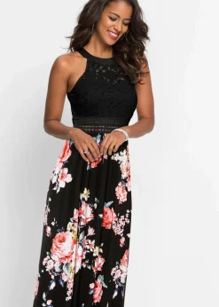 Sommer-Maxikleid mit Blumen-Print und Spitze