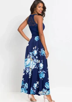 Sommer-Maxikleid mit Blumen-Print und Spitze