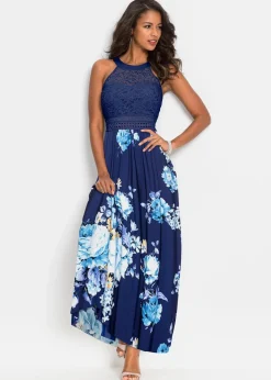 Sommer-Maxikleid mit Blumen-Print und Spitze