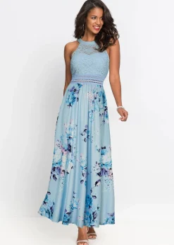 Sommer-Maxikleid mit Blumen-Print und Spitze