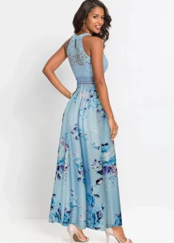 Sommer-Maxikleid mit Blumen-Print und Spitze