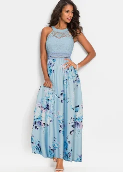 Sommer-Maxikleid mit Blumen-Print und Spitze