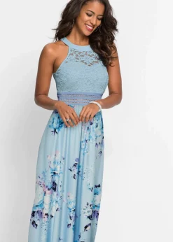 Sommer-Maxikleid mit Blumen-Print und Spitze