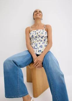 Spaghettiträger-Top aus strukturiertem Crêpe