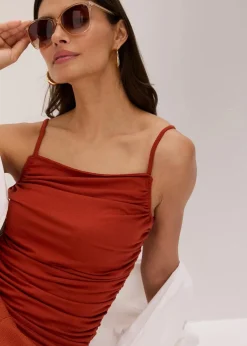 Spaghettiträger-Top mit Raffungen