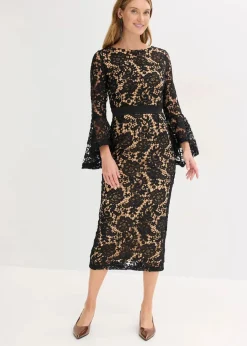 Spitzenkleid mit Satin-Einsatz