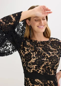 Spitzenkleid mit Satin-Einsatz