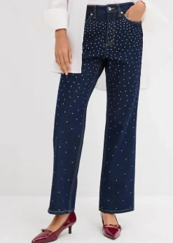 Straight-Jeans Mid Waist mit Strass