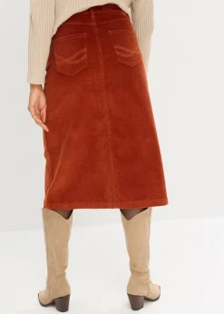 Stretch-Cordrock mit Knopfleiste, Midi-Länge