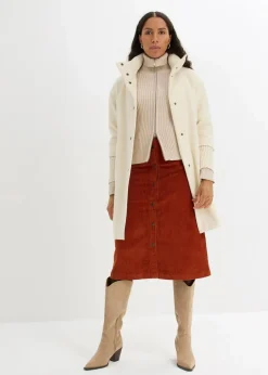 Stretch-Cordrock mit Knopfleiste, Midi-Länge