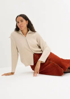 Stretch-Cordrock mit Knopfleiste, Midi-Länge