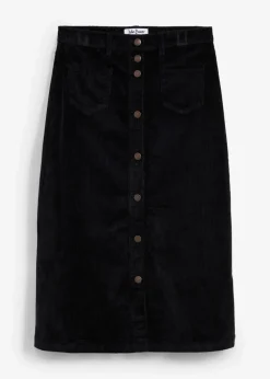 Stretch-Cordrock mit Knopfleiste, Midi-Länge