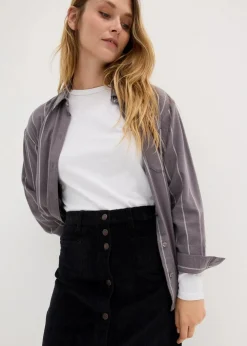 Stretch-Cordrock mit Knopfleiste, Midi-Länge