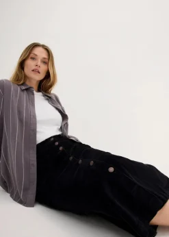 Stretch-Cordrock mit Knopfleiste, Midi-Länge