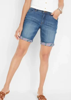 Stretch-Jeans-Bermuda mit farbigem Umschlag