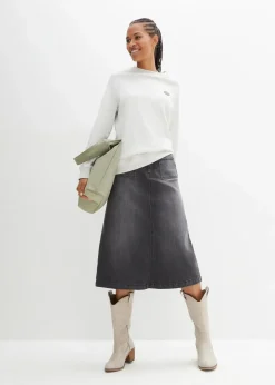 Stretch-Jeansrock, Midi-Länge