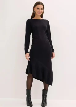 Strickkleid mit asymmetrischem Saum aus Baumwolle und Kaschmir