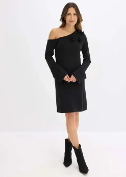 Strickkleid mit Blumen-Applikation