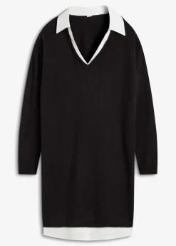 Strickkleid mit Blusen-Einsatz