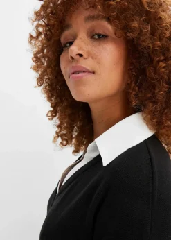 Strickkleid mit Blusen-Einsatz