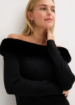 Strickkleid mit Fellimitat-Besatz