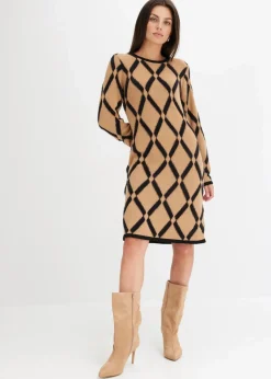 Strickkleid mit Rautenmuster aus Federgarn