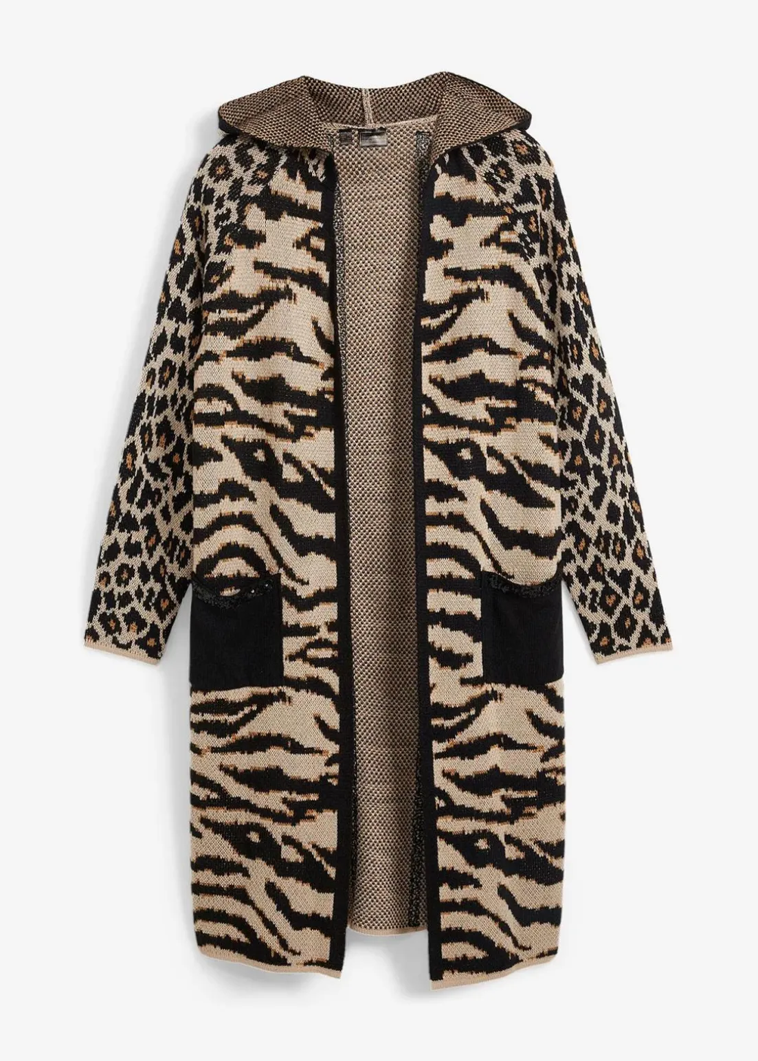 Strickmantel mit Pailletten und Kapuze