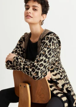 Strickmantel mit Pailletten und Kapuze