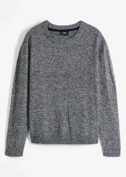 Strick-Pullover mit Rundhals-Ausschnitt in Melange