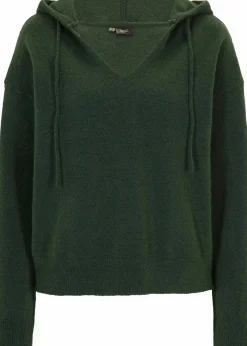Strick-Pullover mit V-Ausschnitt und Kapuze