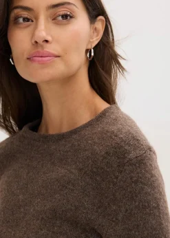 Strickshirt mit Wollanteil und Lederimitat- Bindeband