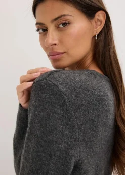 Strickshirt mit Wollanteil und Lederimitat- Bindeband