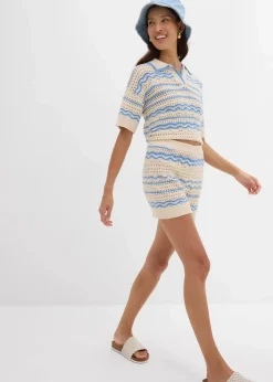 Strick-Shorts aus luftigem Baumwoll-Leinen-Mix