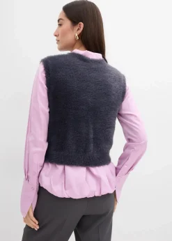 Strick-Weste aus Federgarn-Viskose-Mix