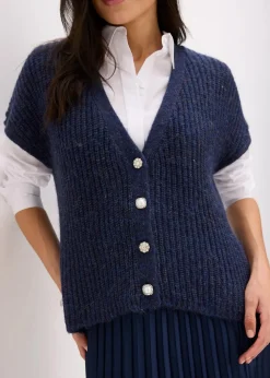 Strick-Weste mit dekorativen Knöpfen und Wollanteil