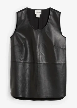 Tanktop mit Vorderseite aus Lammnappa-Leder