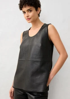 Tanktop mit Vorderseite aus Lammnappa-Leder
