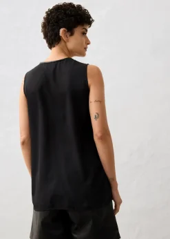 Tanktop mit Vorderseite aus Lammnappa-Leder