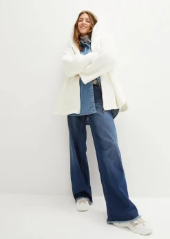 Teddy-Fleece Jacke in A-Linie mit Seitenschlitzen