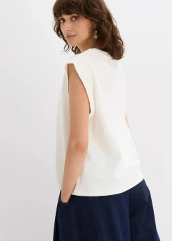 Top mit Ripp-Einsatz am Ärmel