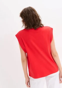 Top mit Ripp-Einsatz am Ärmel