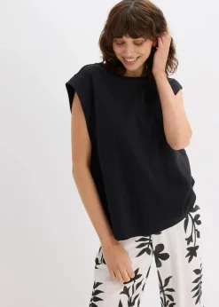 Top mit Ripp-Einsatz am Ärmel