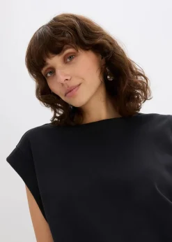 Top mit Ripp-Einsatz am Ärmel