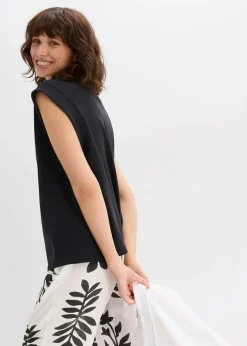 Top mit Ripp-Einsatz am Ärmel