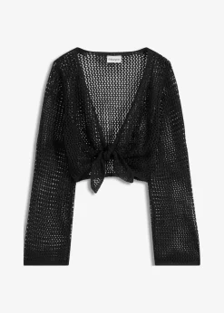 Transparente Strand Ajour-Strickjacke