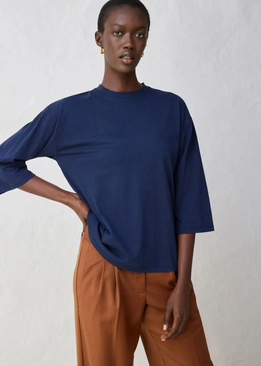 Trapezförmiges Shirt mit Seidenanteil