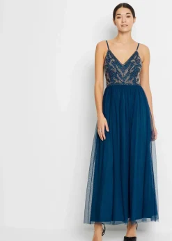 Trägerkleid mit Perlenstickerei