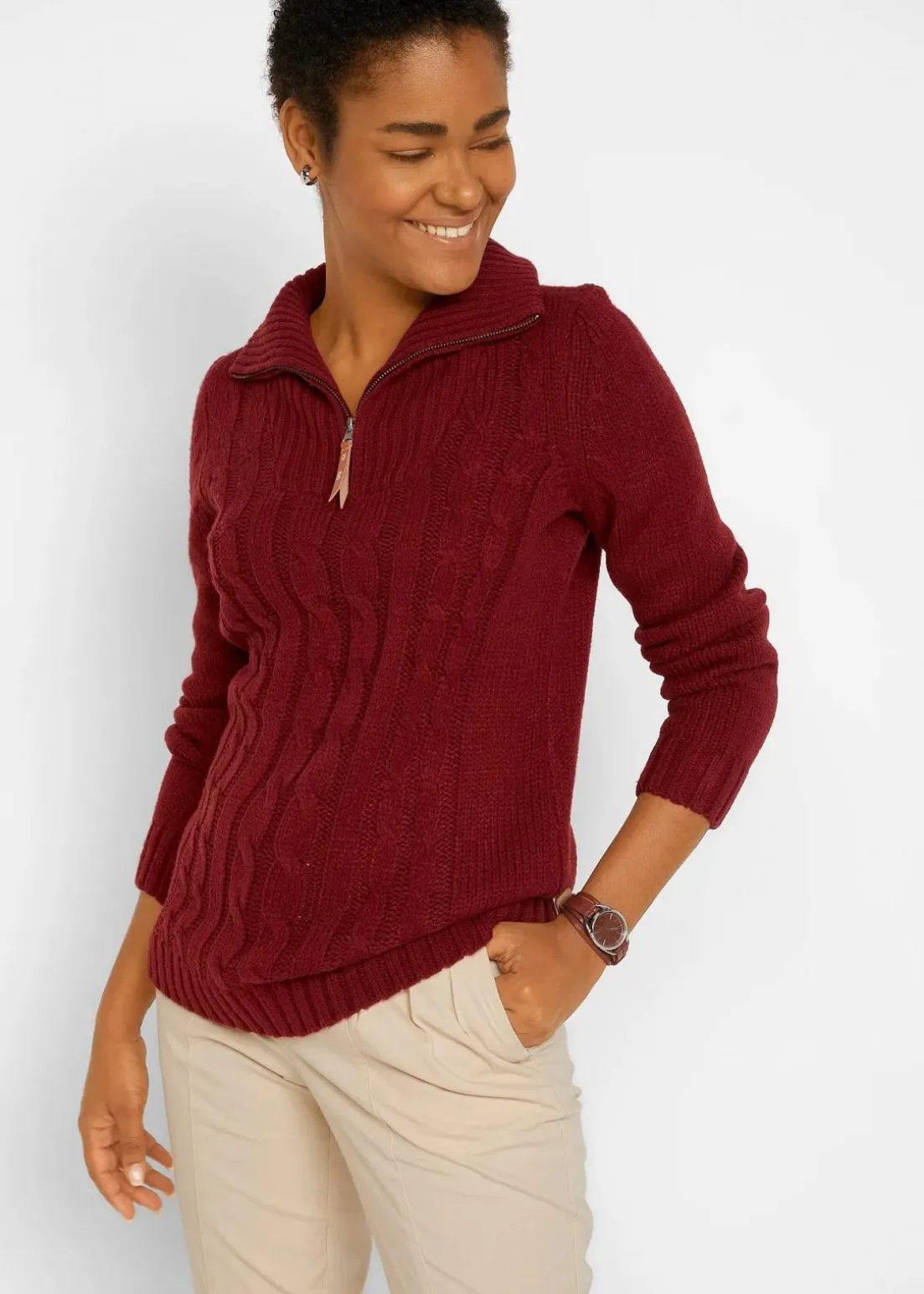 Troyer Pullover mit Zopfmuster