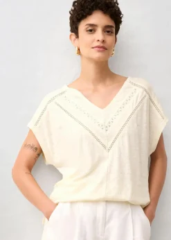 T-Shirt aus reinem Leinen mit Spitze